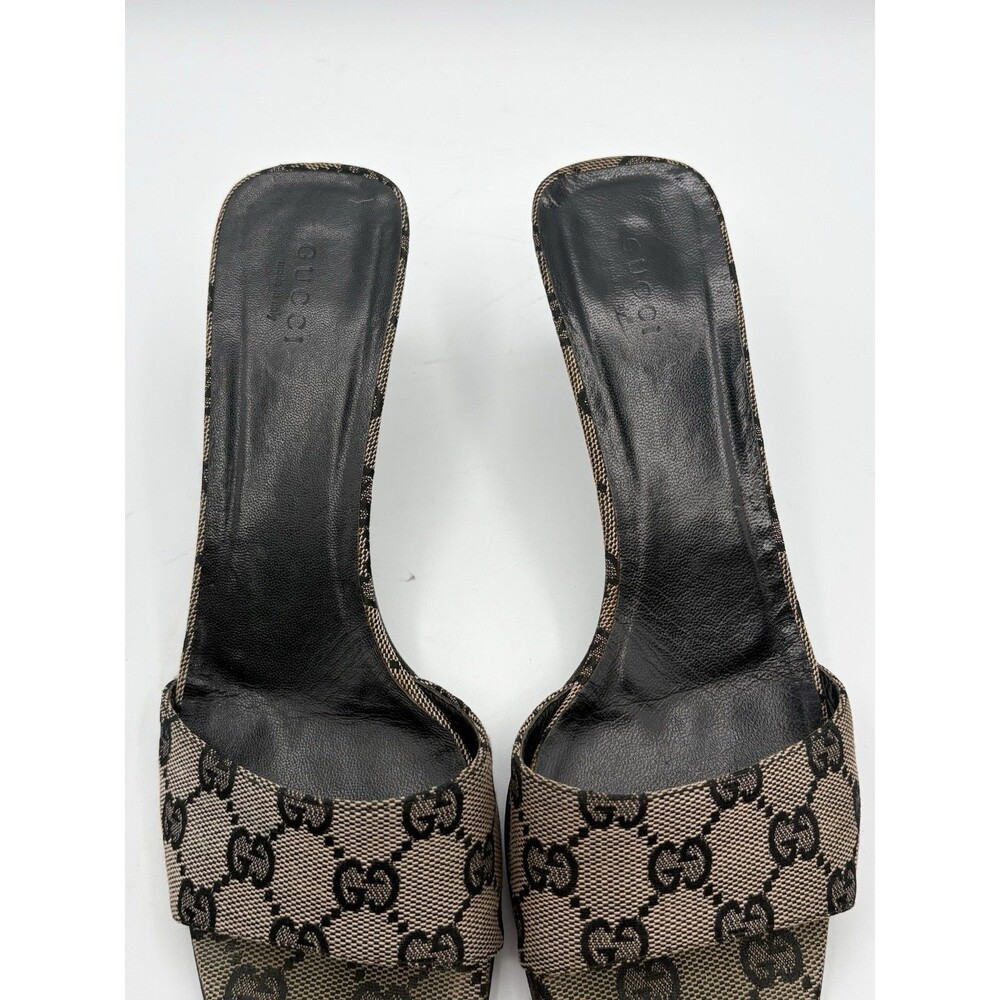 Gucci Monogram Canvas Kitten Heels Grey/Black Vintage Mules Y2K Sz US 8.5 - Picture 6 of 12